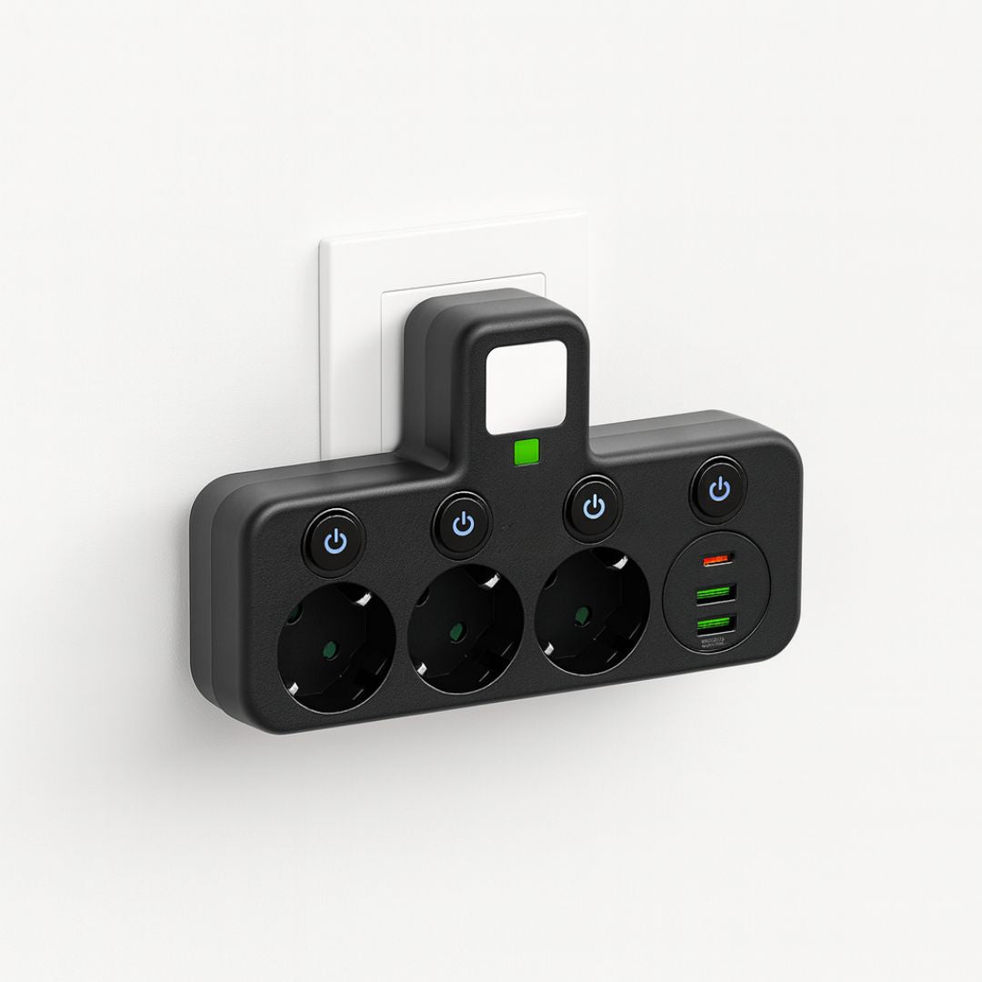 Kompakt Multistikdåse med USB & Type-C – Høj Sikkerhed