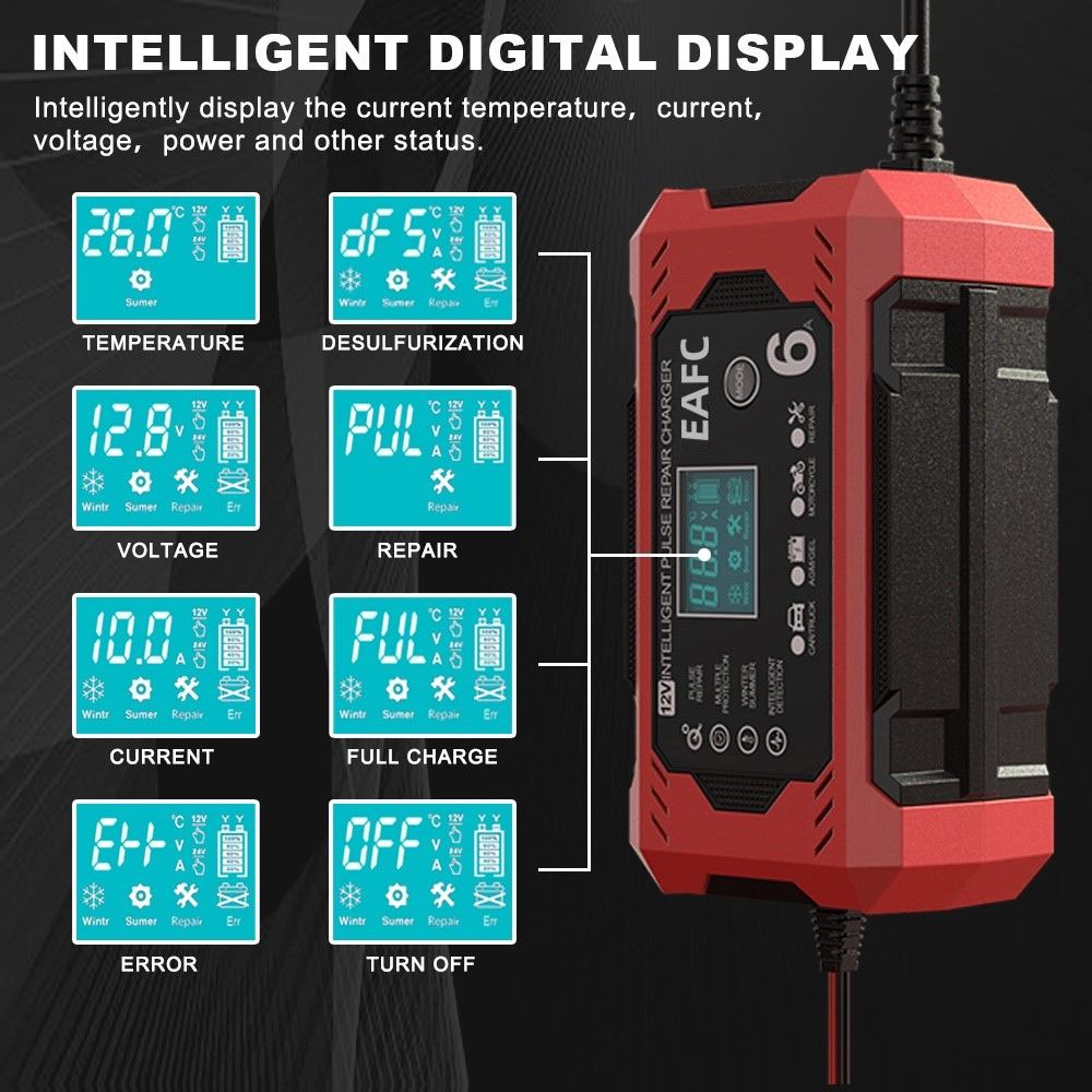Biloplader med LCD-skærm – 12V/24V, impulsgenerering reparation