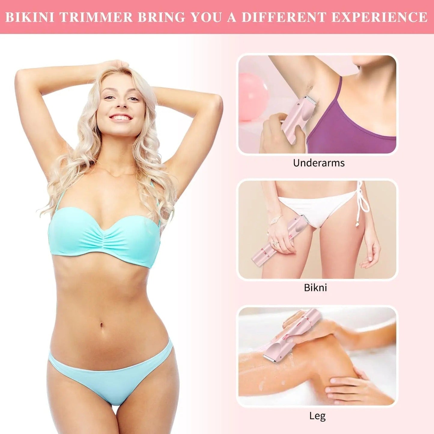 Vandtæt genopladelig bikini-trimmer med elektrisk funktion