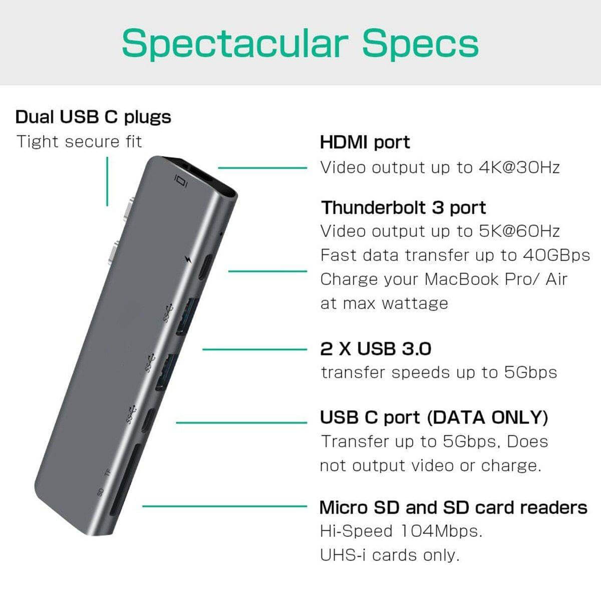 7in1 USB C Hub Adapter til Macbook