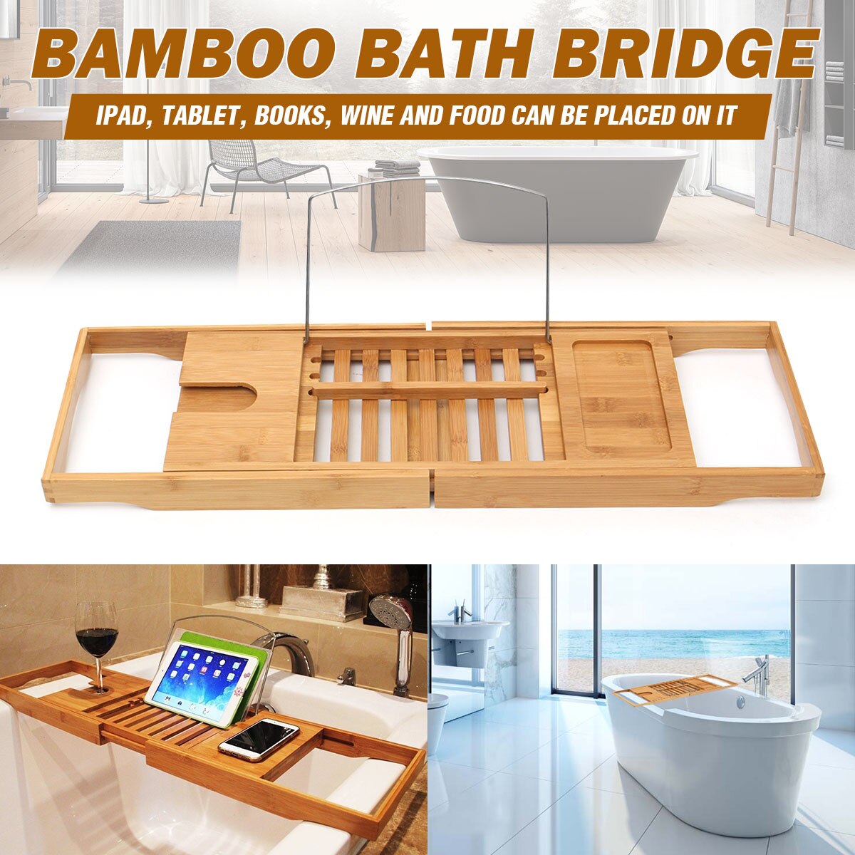 Retractable Bambus Badekar Hylde Bro