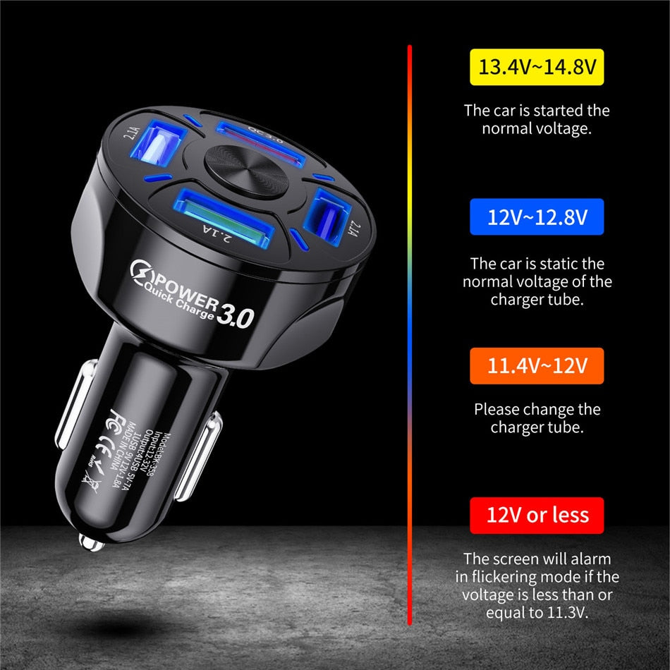4-Port USB Bil Hurtig Opladning