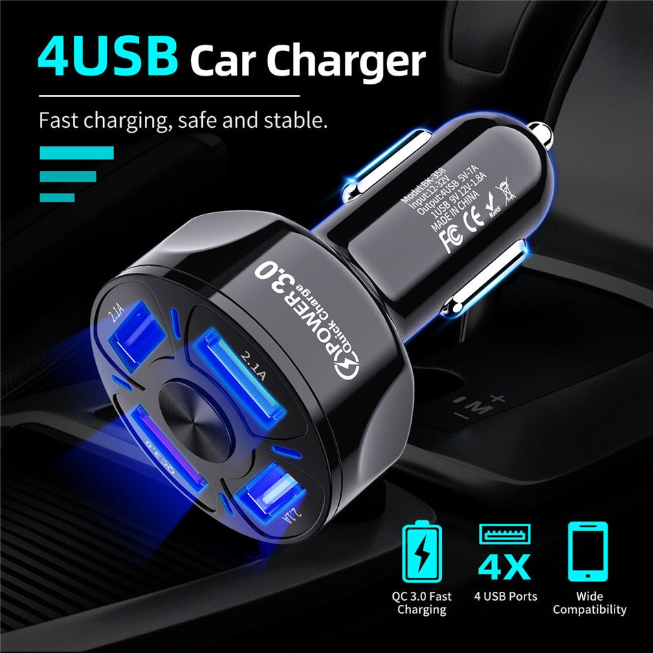 4-Port USB Bil Hurtig Opladning
