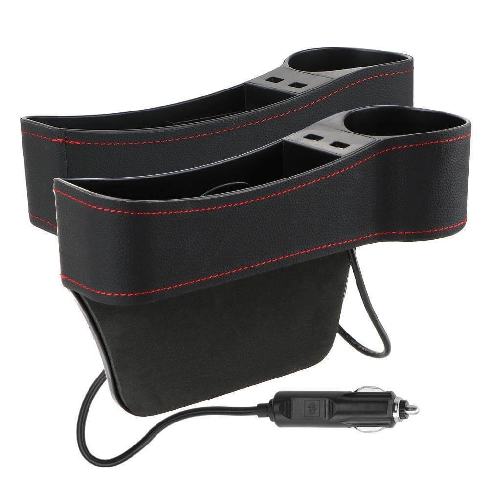 Læder USB Oplader Bil Sæde Kløft Organizer