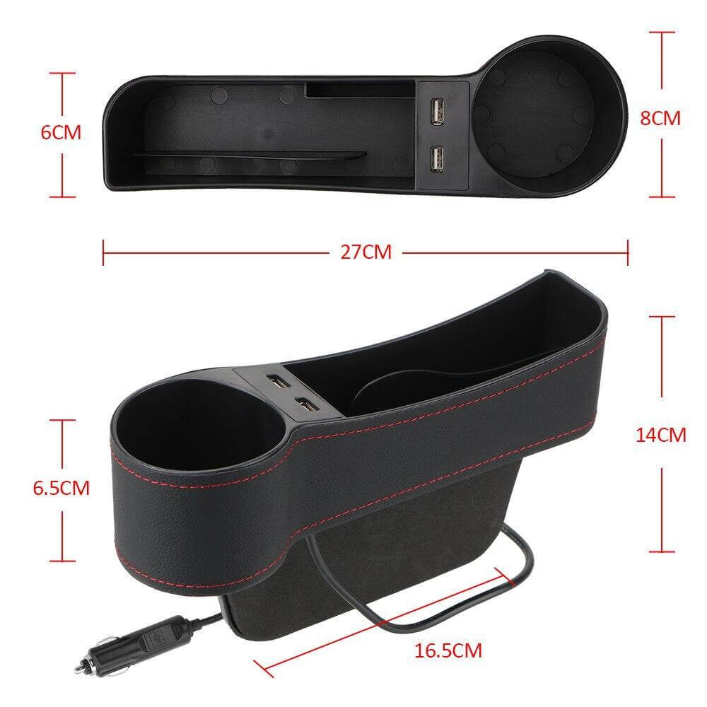 Læder USB Oplader Bil Sæde Kløft Organizer