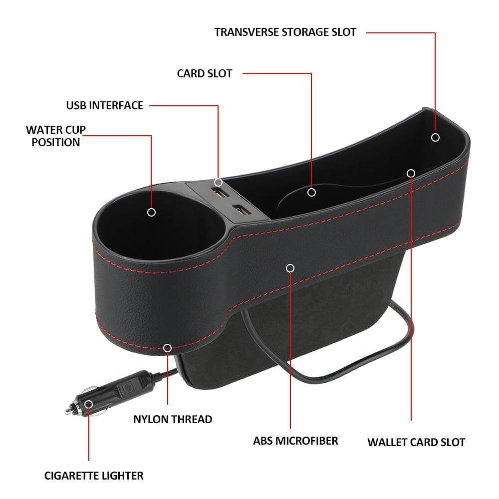 Læder USB Oplader Bil Sæde Kløft Organizer