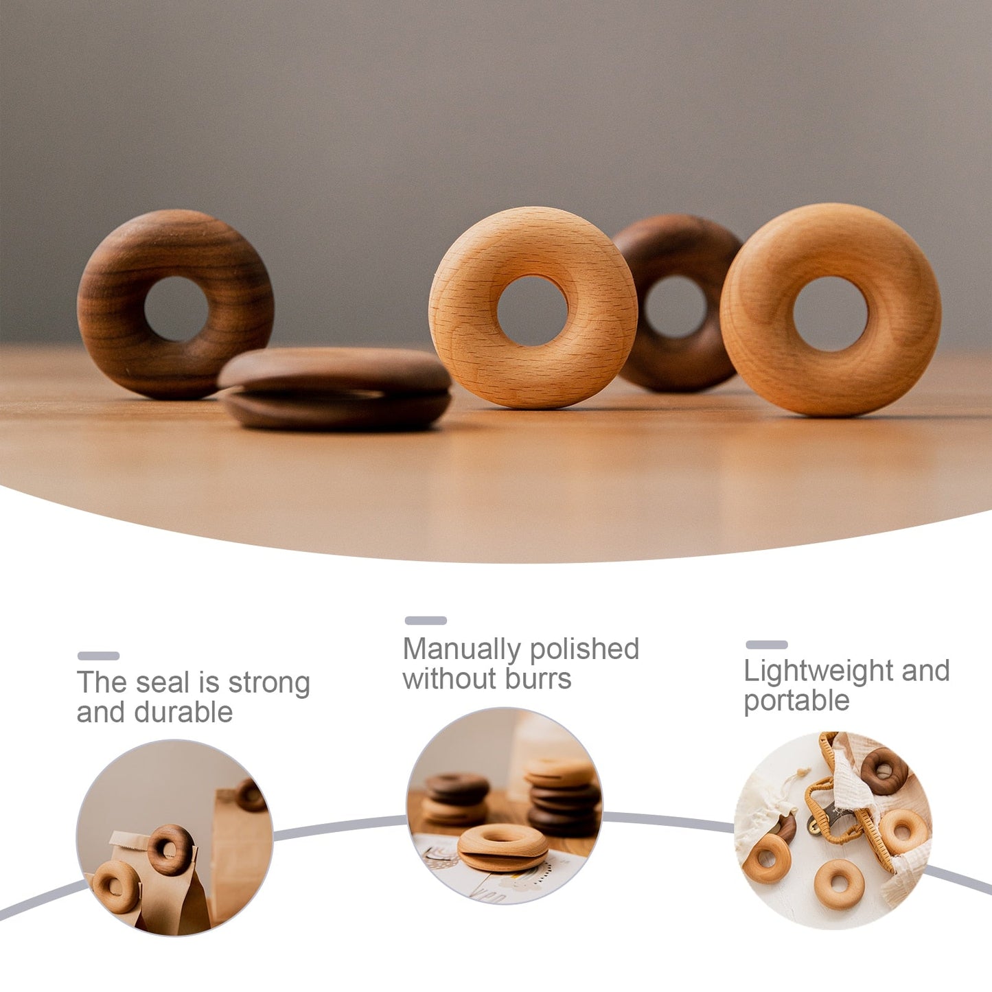 6 stk. træ donut tætning clips