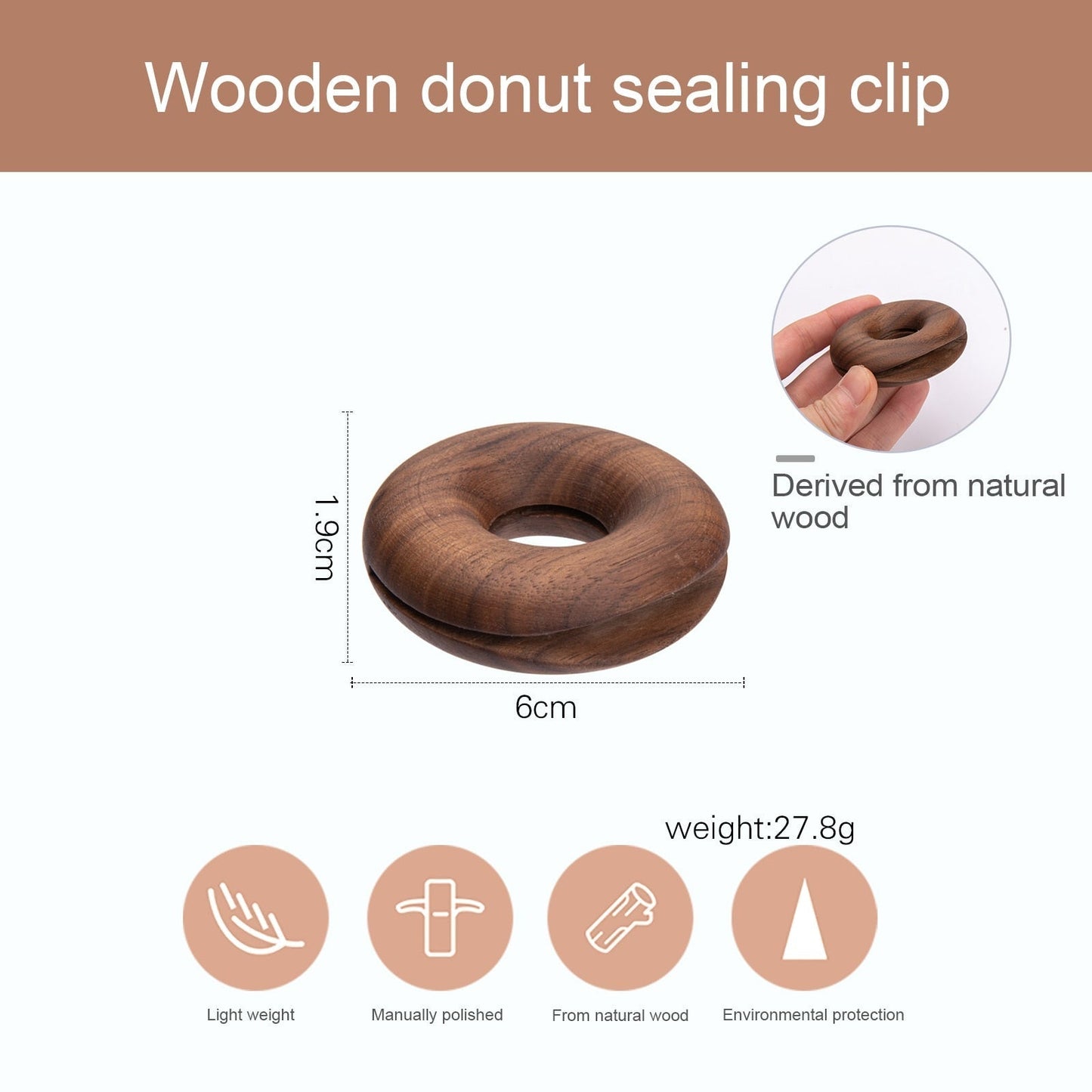 6 stk. træ donut tætning clips