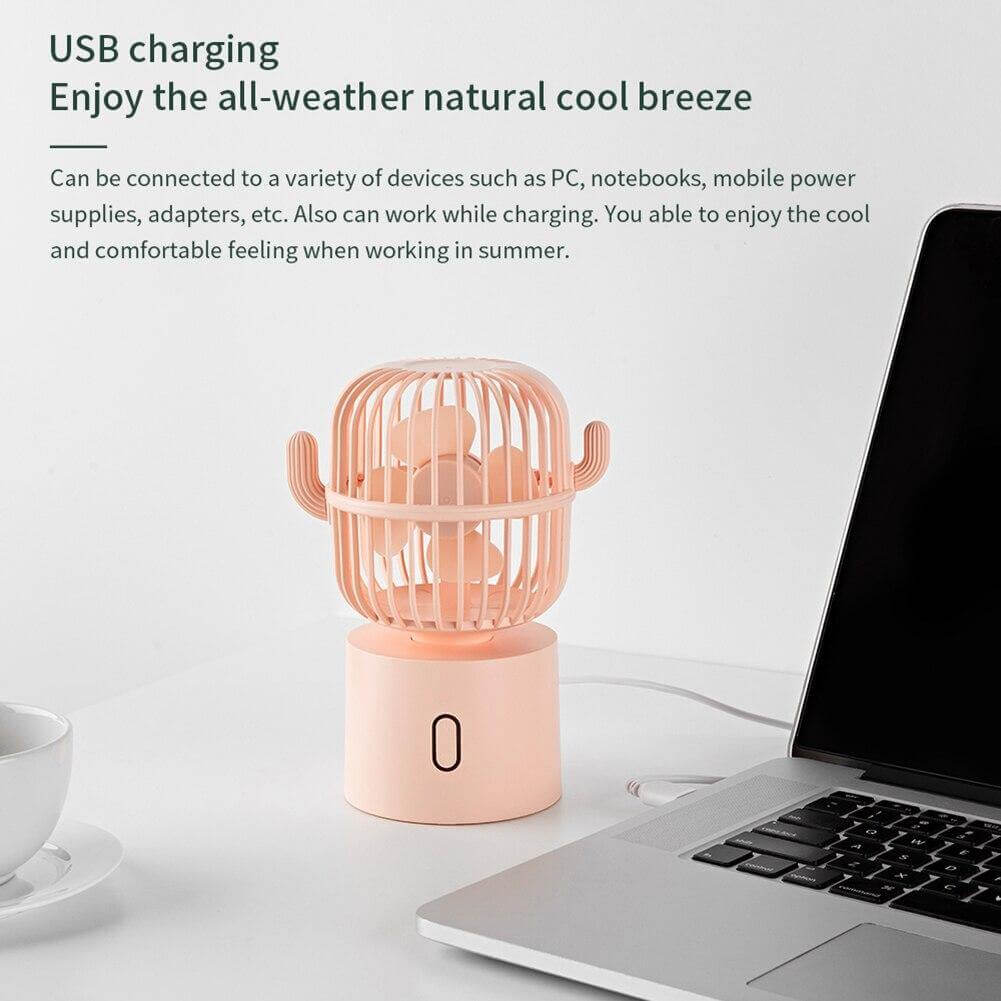 Genopladelig USB Bærbar Mini Kaktus Vifte
