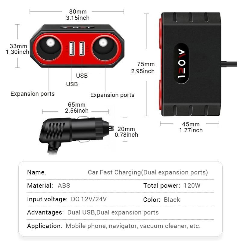 Dubbel USB-strömadapter för bil