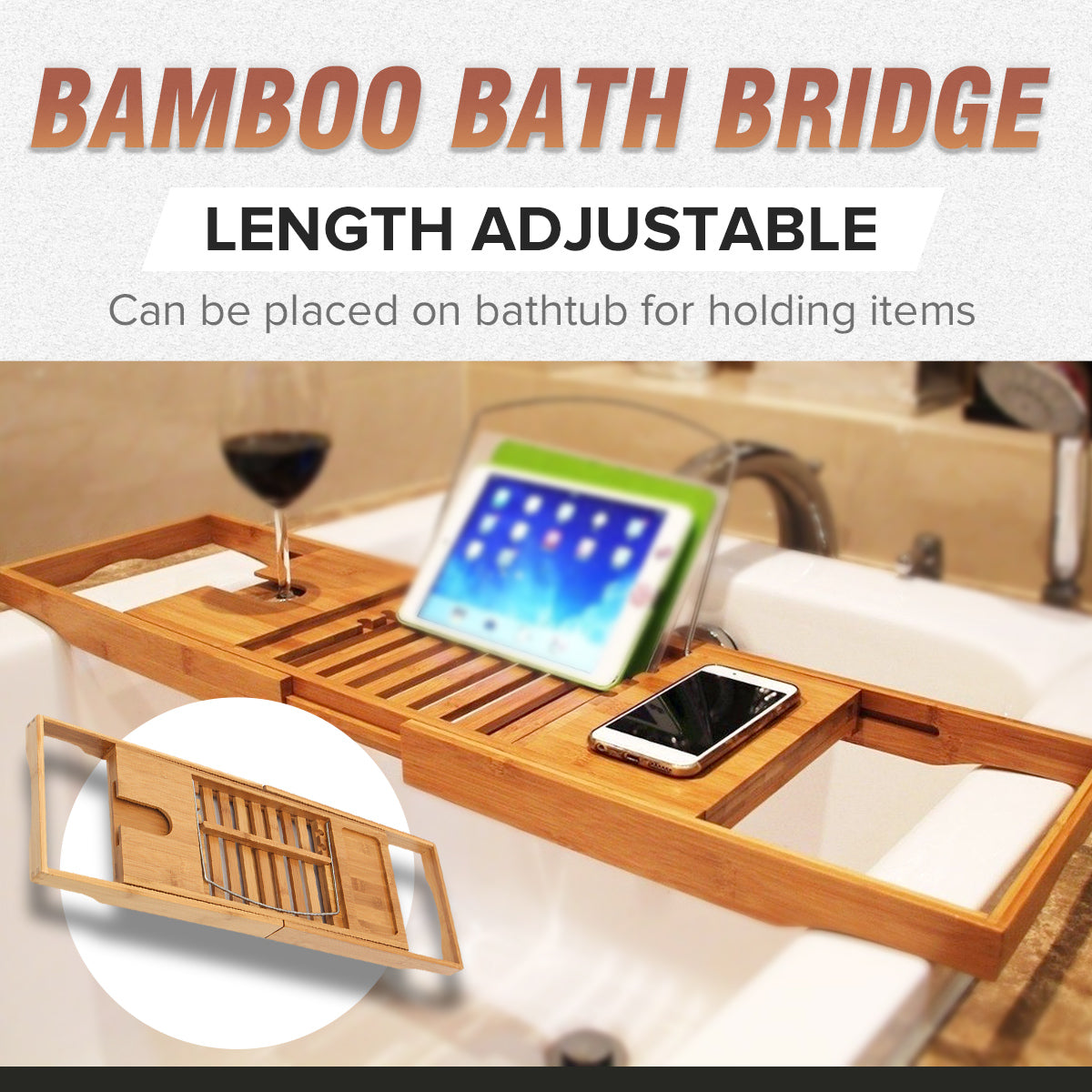 Retractable Bambus Badekar Hylde Bro