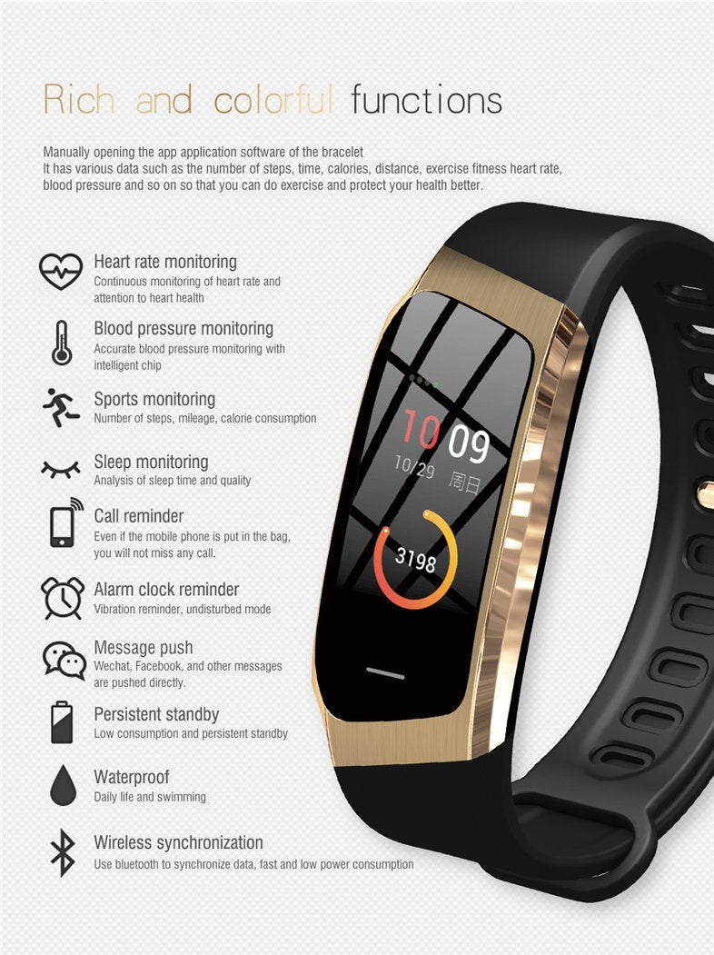 Fitband Smartwatch med Vattentålighet, Puls, Blodtryck och Syrenivåmätare