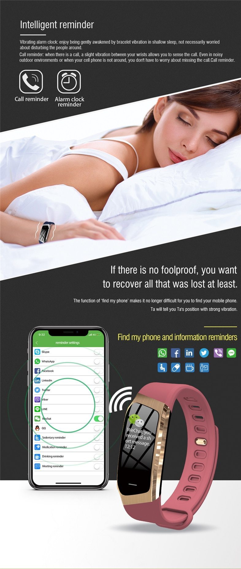 Fitband Smartwatch med Vattentålighet, Puls, Blodtryck och Syrenivåmätare