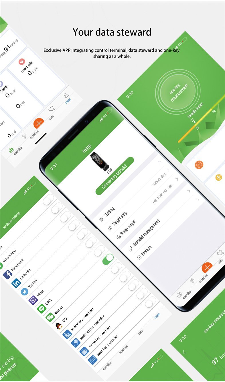 Fitband Smartwatch med Vattentålighet, Puls, Blodtryck och Syrenivåmätare
