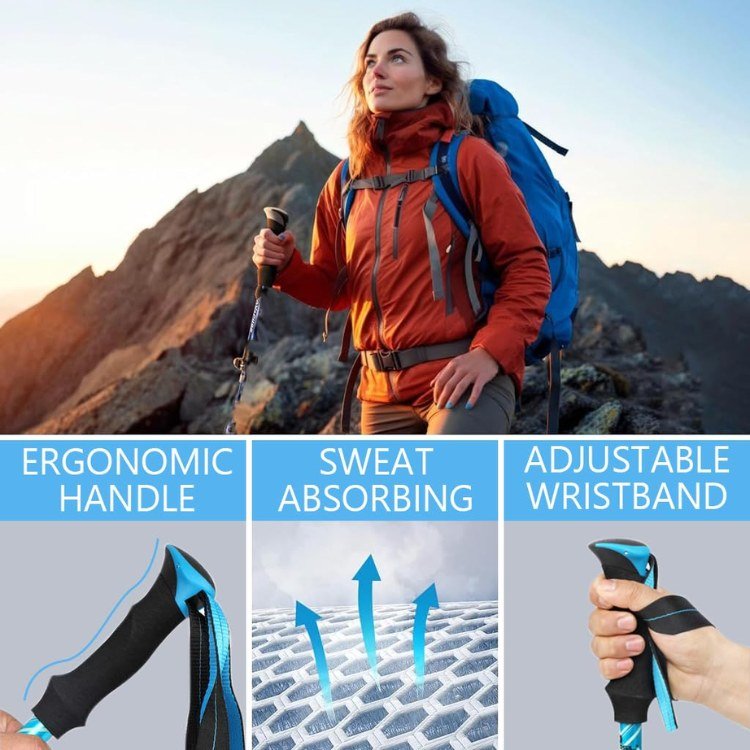 Ergonomiska Vandringsstavar | Ultralätta, Justerbara & Halkfria Grepp för Vandring, Trekking & Backpacking Äventyr