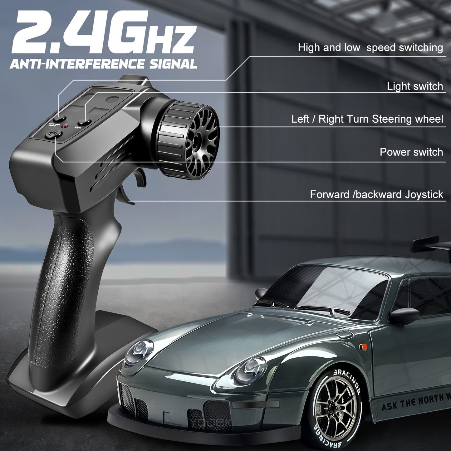 Lysande Drift Racer 1:24 – Radiostyrd Bil med LED Hjul
