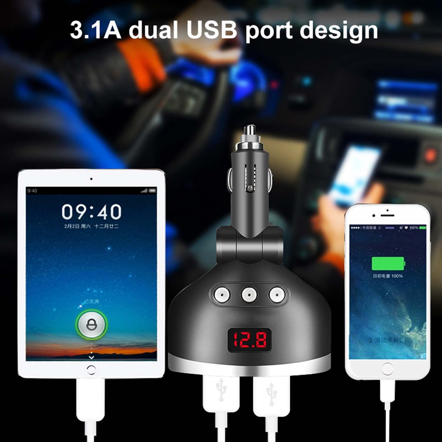 3i1 Dual USB Port Bil lighter Socket Splitter