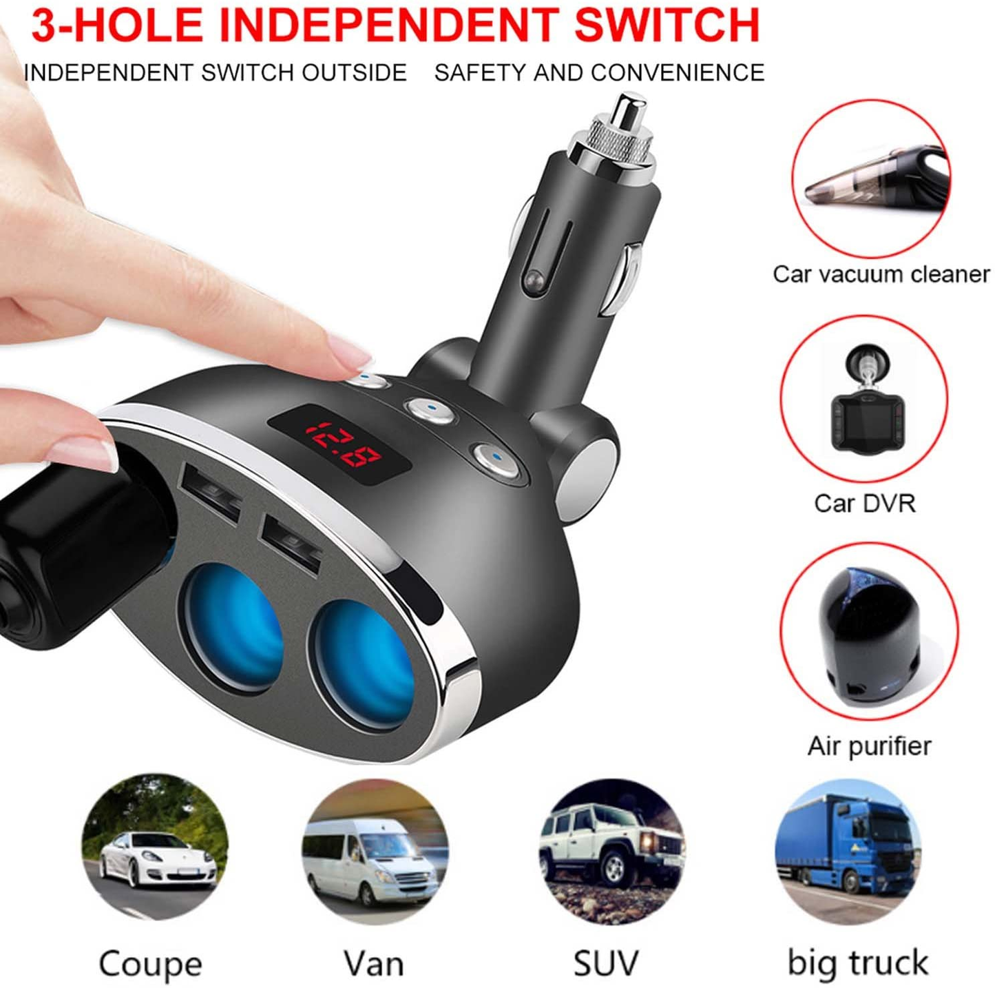 3i1 Dual USB Port Bil lighter Socket Splitter