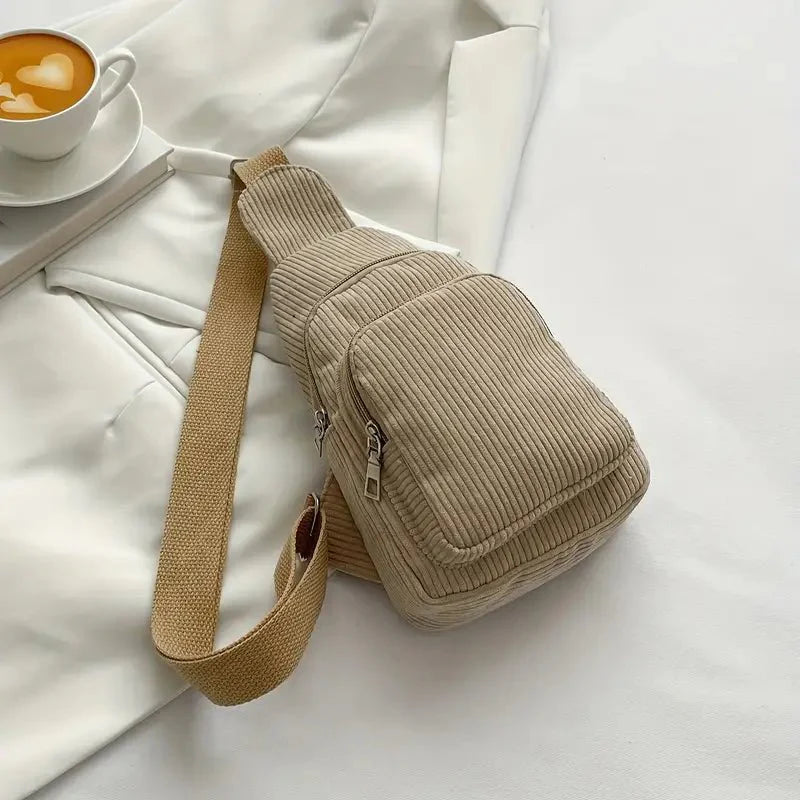Elegant Crossbody Taske i Cord med Praktiske Rum