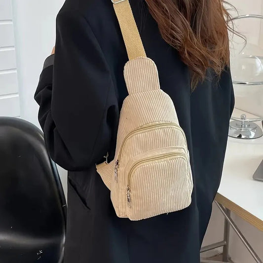 Elegant Crossbody-väska i Cord med Praktiska Fack