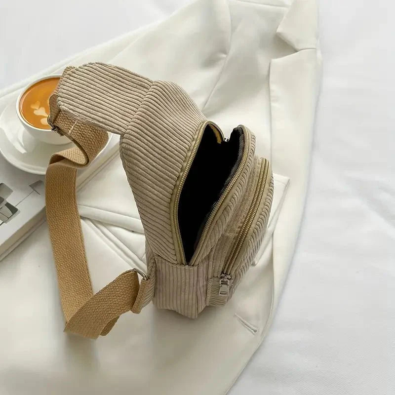 Elegant Crossbody Taske i Cord med Praktiske Rum