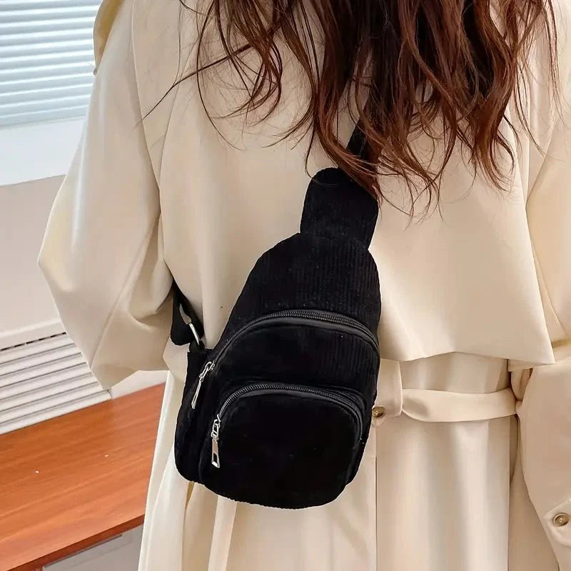 Elegant Crossbody Taske i Cord med Praktiske Rum