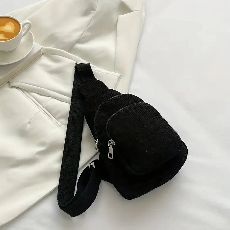 Elegant Crossbody Taske i Cord med Praktiske Rum
