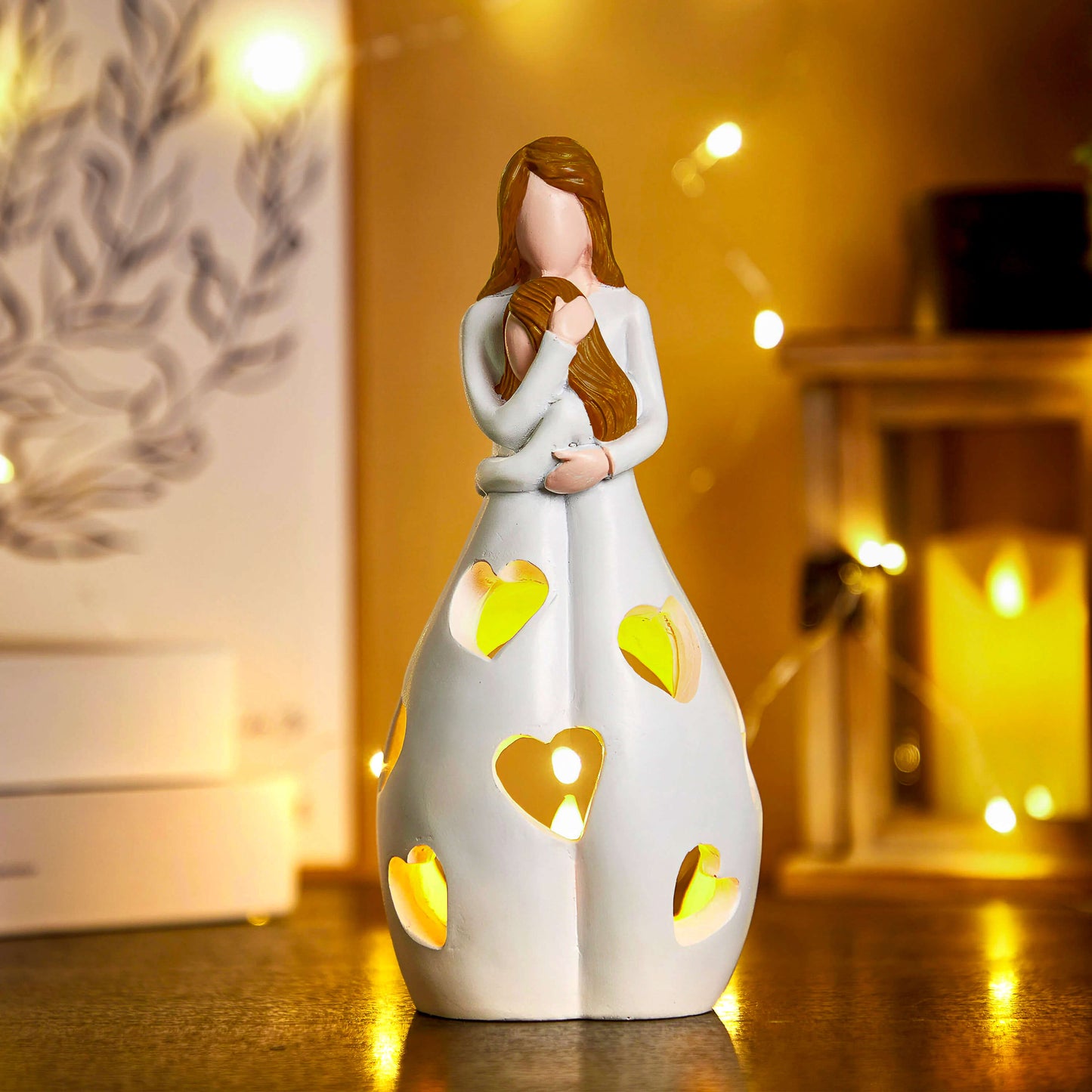 Romantisk Bordlampe i Resin med Hjertevarme og LED Lys