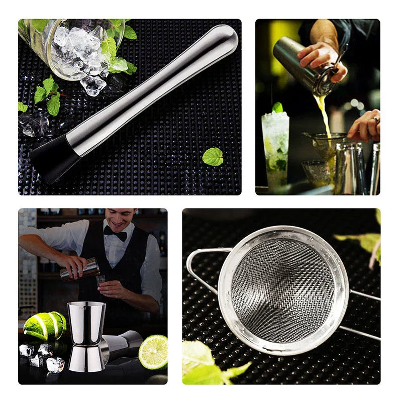 Cocktail Sæt i Rustfrit Stål - Professionelle Bar Værktøjer 8 dele