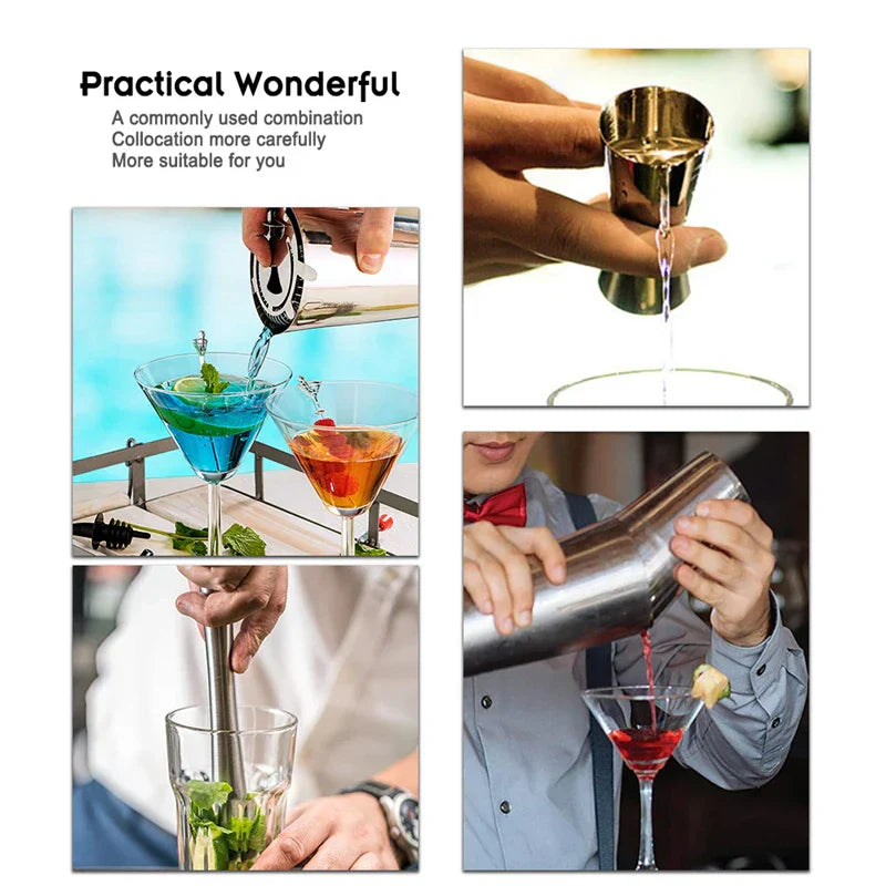 Cocktail Sæt i Rustfrit Stål - Professionelle Bar Værktøjer 8 dele