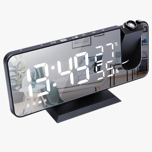 Intelligent vækkeur med FM-radio, LED-display og 180° tidsprojektion – Med USB-oplader og snooze-funktion