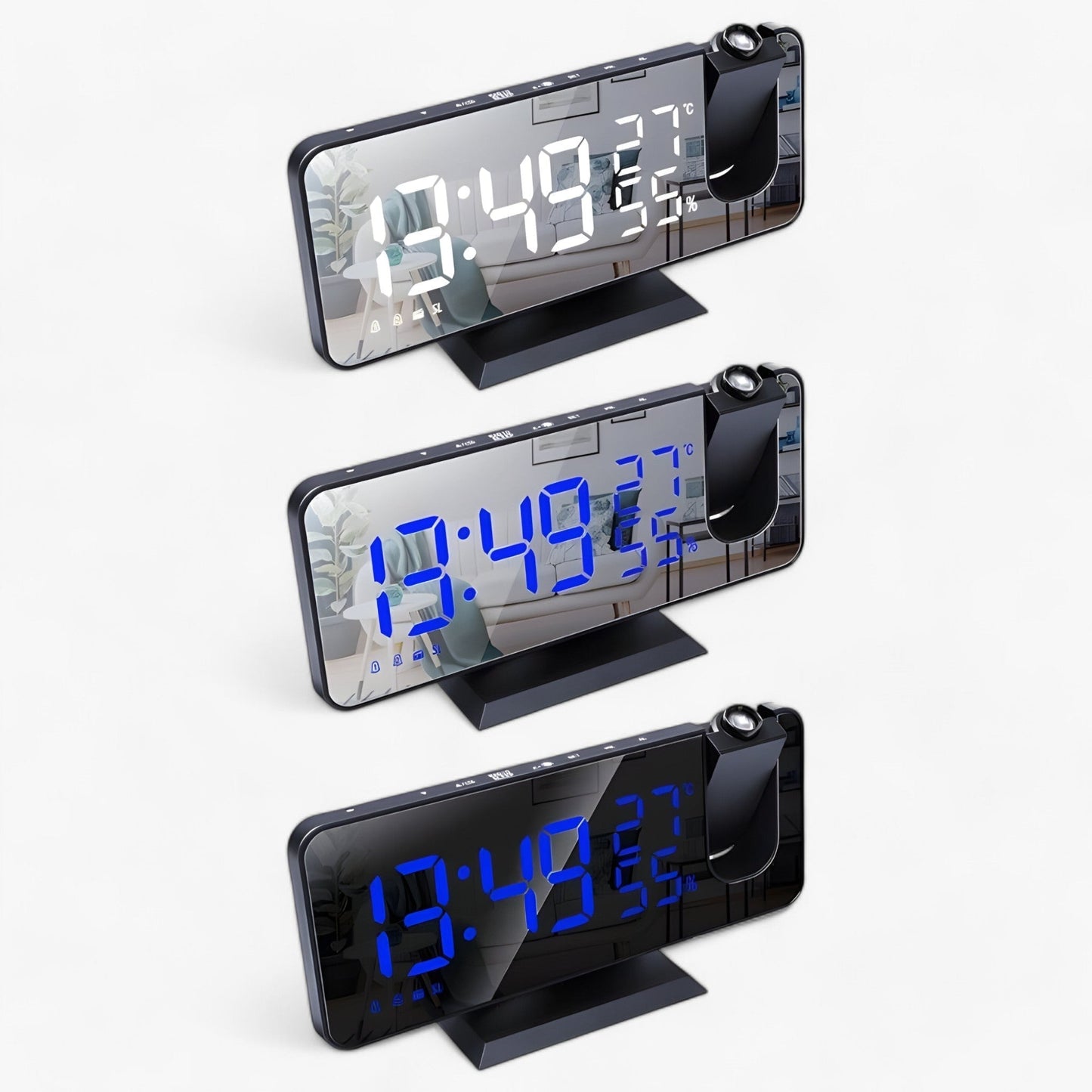 Intelligent vækkeur med FM-radio, LED-display og 180° tidsprojektion – Med USB-oplader og snooze-funktion