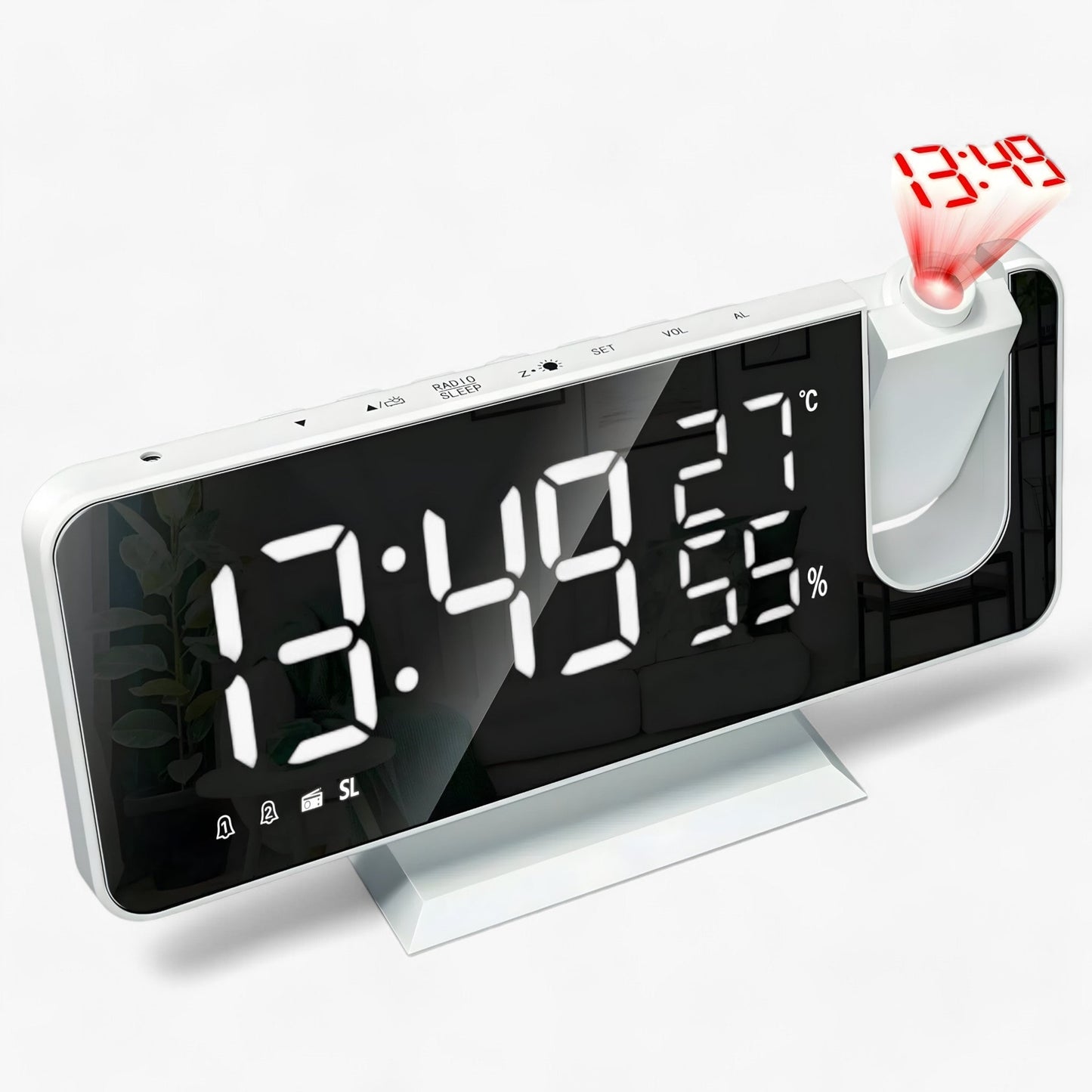 Intelligent vækkeur med FM-radio, LED-display og 180° tidsprojektion – Med USB-oplader og snooze-funktion