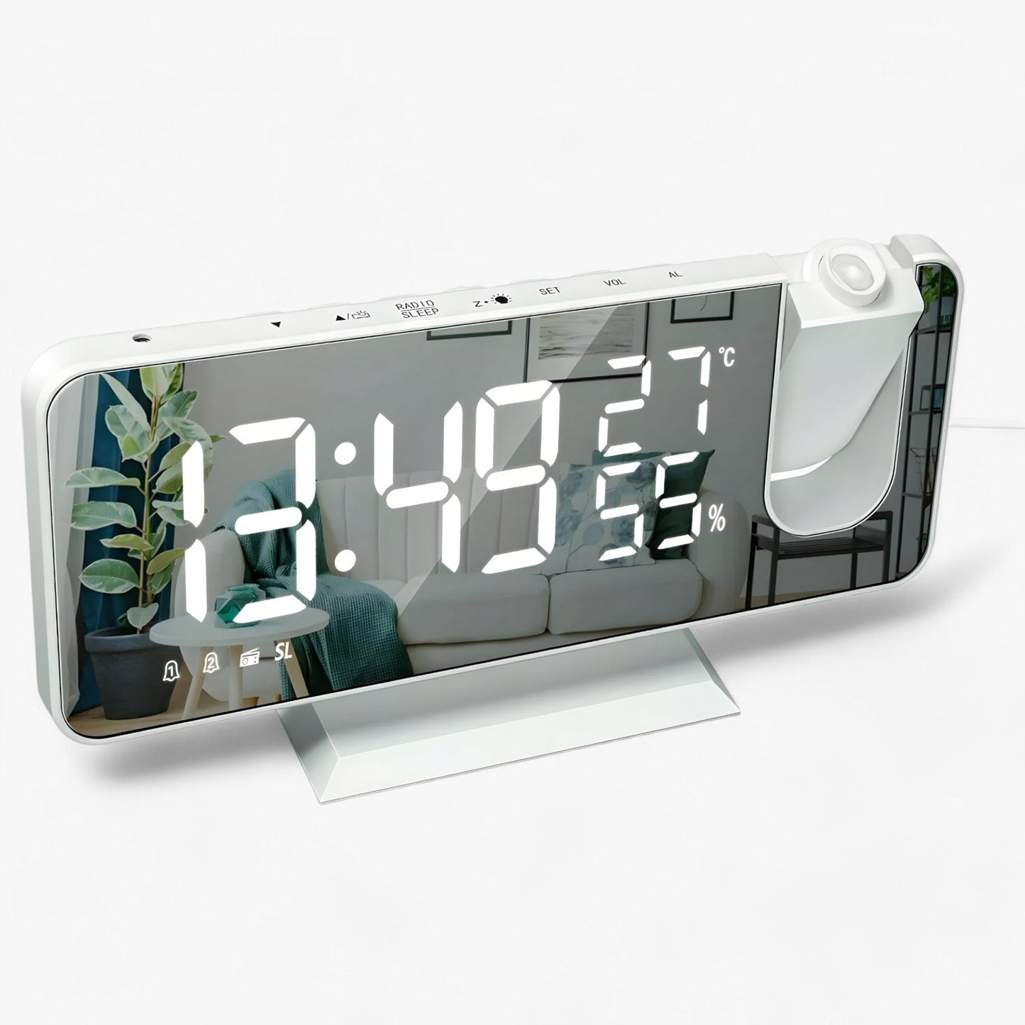 Intelligent vækkeur med FM-radio, LED-display og 180° tidsprojektion – Med USB-oplader og snooze-funktion