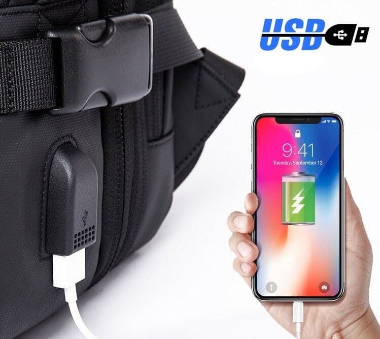 Resevänlig ryggsäck med USB och utbyggbar kapacitet