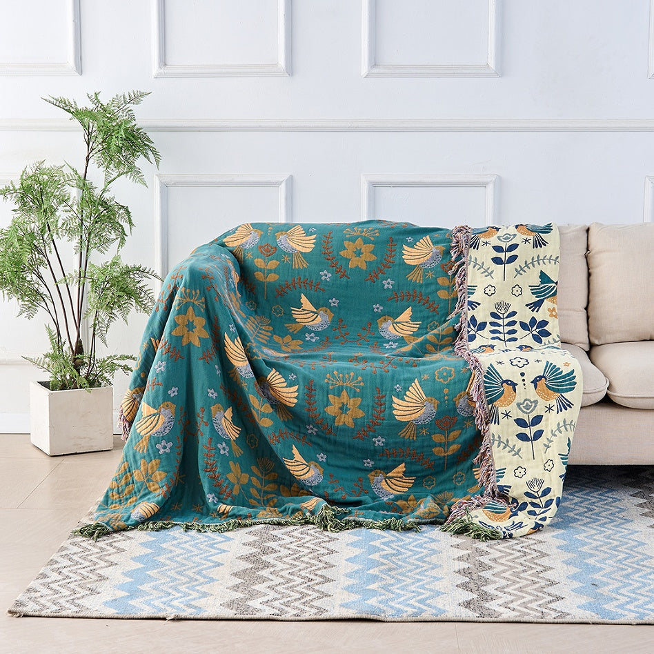 Nordisk Bomullsfilt med Fågelmotiv - Stil & Komfort