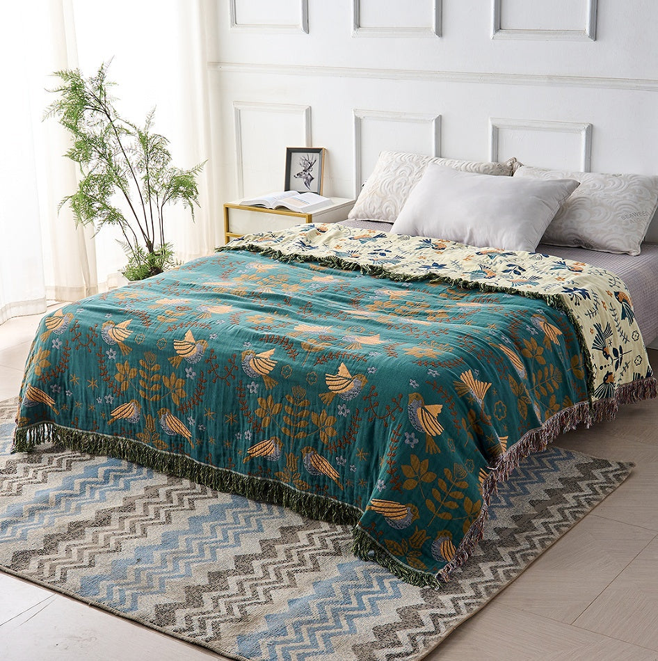 Nordisk Bomullsfilt med Fågelmotiv - Stil & Komfort