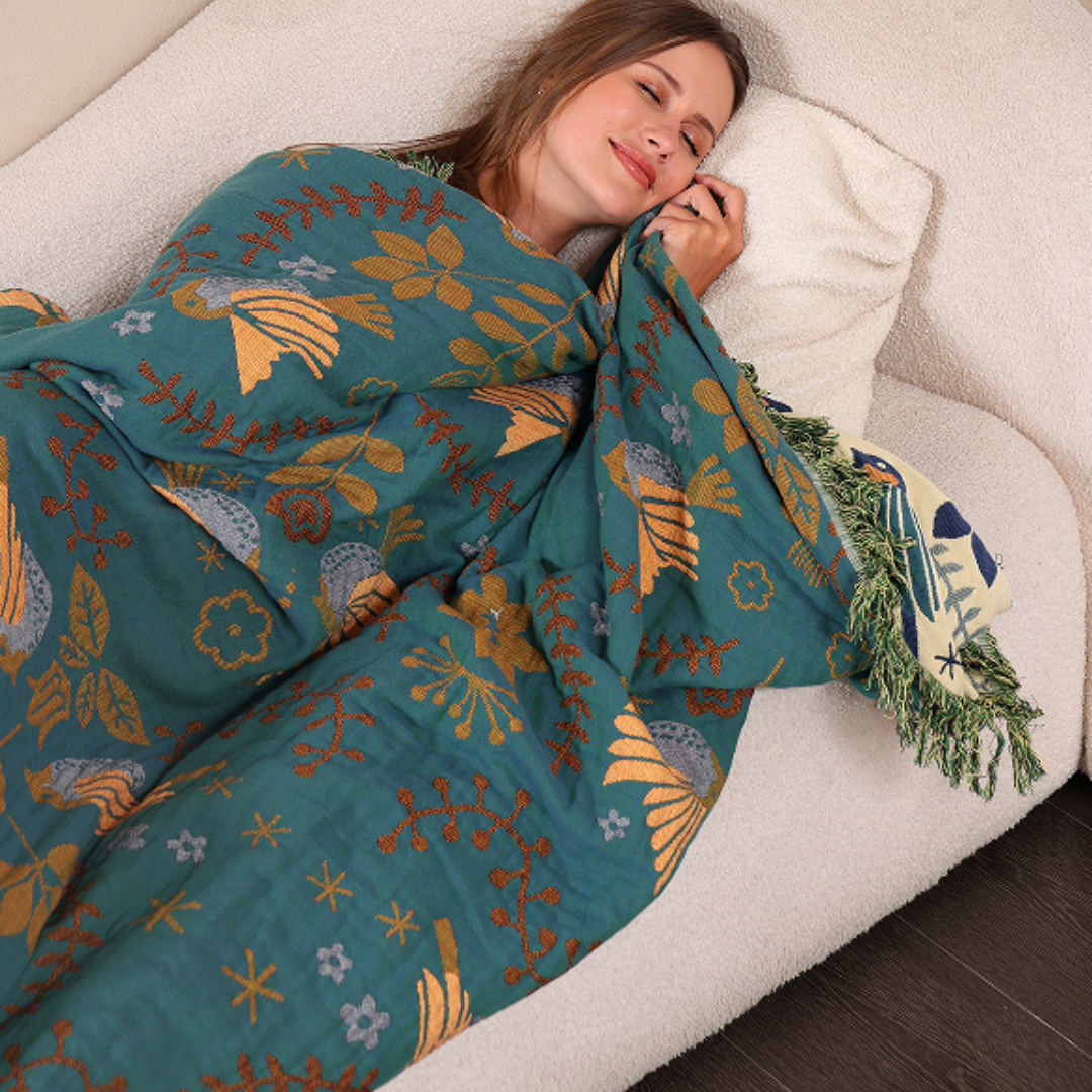 Nordisk Bomullsfilt med Fågelmotiv - Stil & Komfort