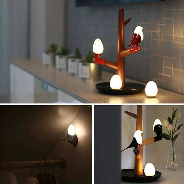 Smart LED Bordlampe i Træ med Bevægelsessensor