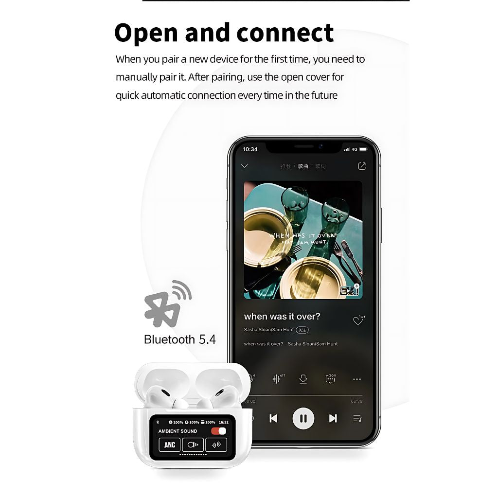 Trådløse øretelefoner med LCD-touchskærm til aktiv livsstil