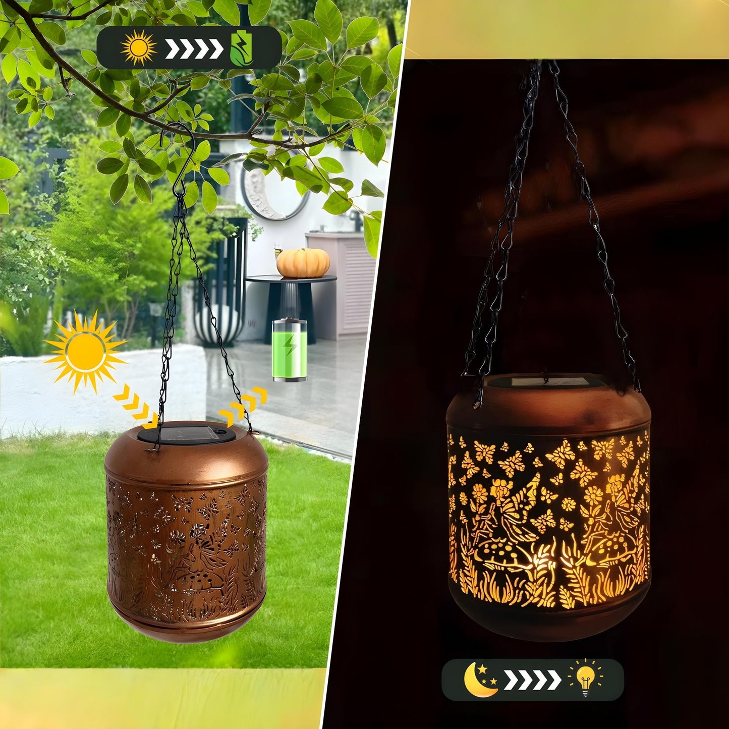 Elegant solcellslykta utomhus med IP65 och kolibrimönster