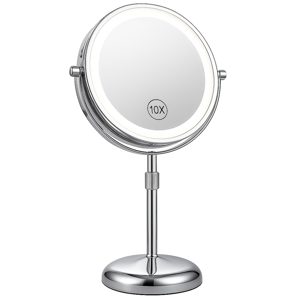 Justerbar LED Makeupspejl med Lys og 10x Forstørrelse