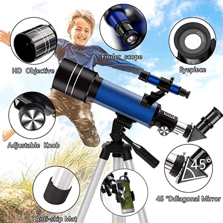 Nybörjarteleskop med 70 mm bländare och 400 mm brännvidd