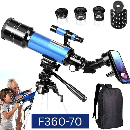 Nybörjarteleskop med 70 mm bländare och 400 mm brännvidd