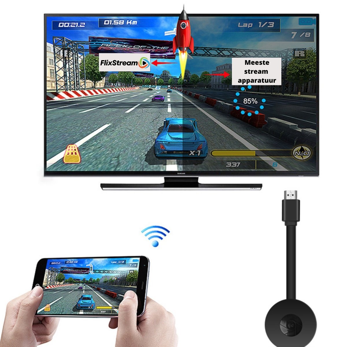 Trådløs HDMI Streaming Enhed | Full HD 1080P | Hurtig Opsætning