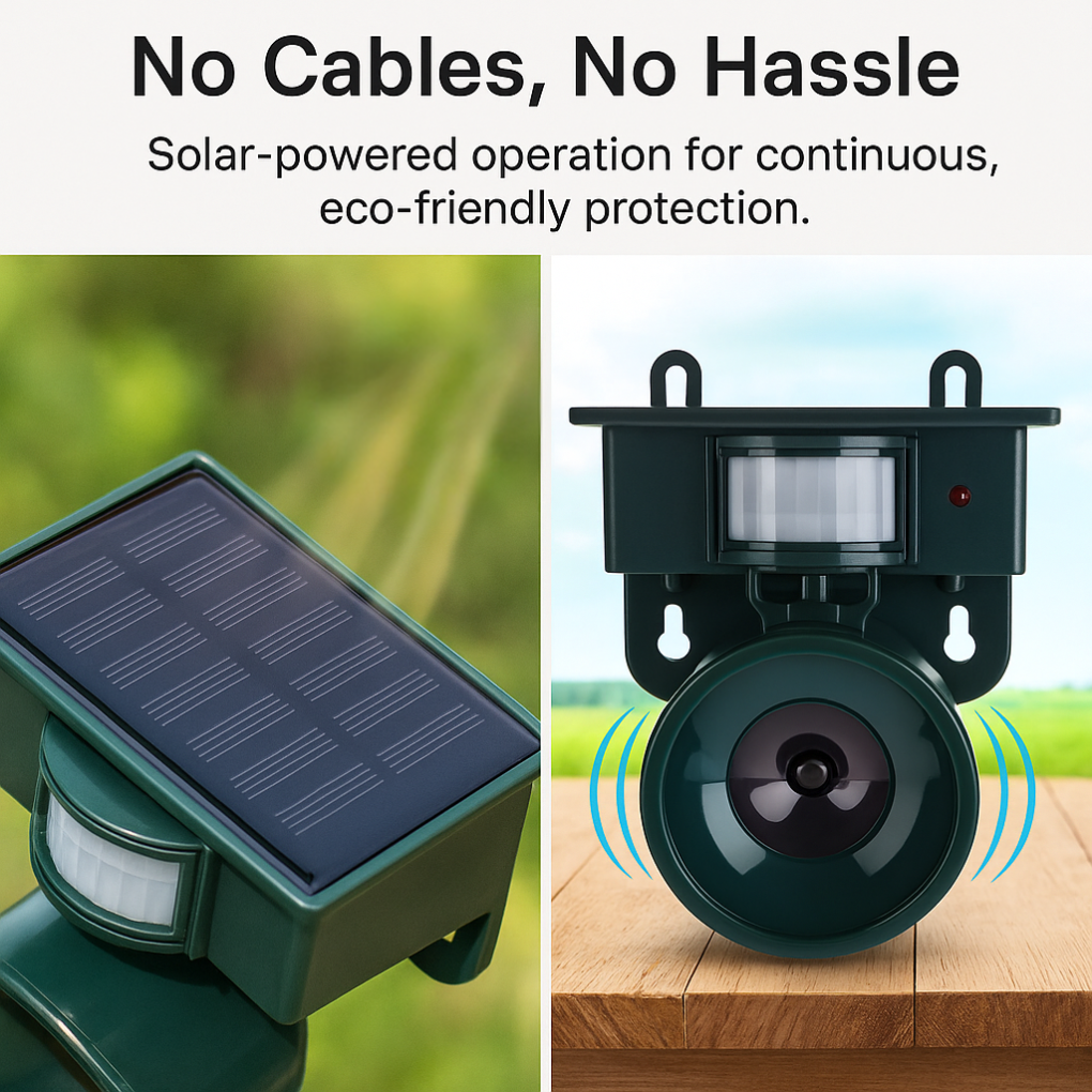 FågelStop | Väderbeständig fågelskrämma med PIR-sensor och solenergi