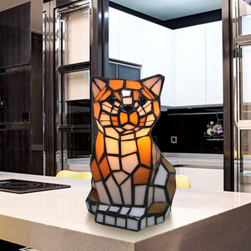Kattformad Bordslampa i Glas med Färgglad Ljusdesign