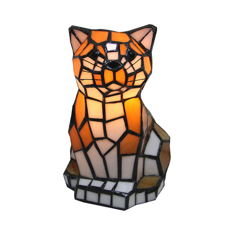 Kattformad Bordslampa i Glas med Färgglad Ljusdesign