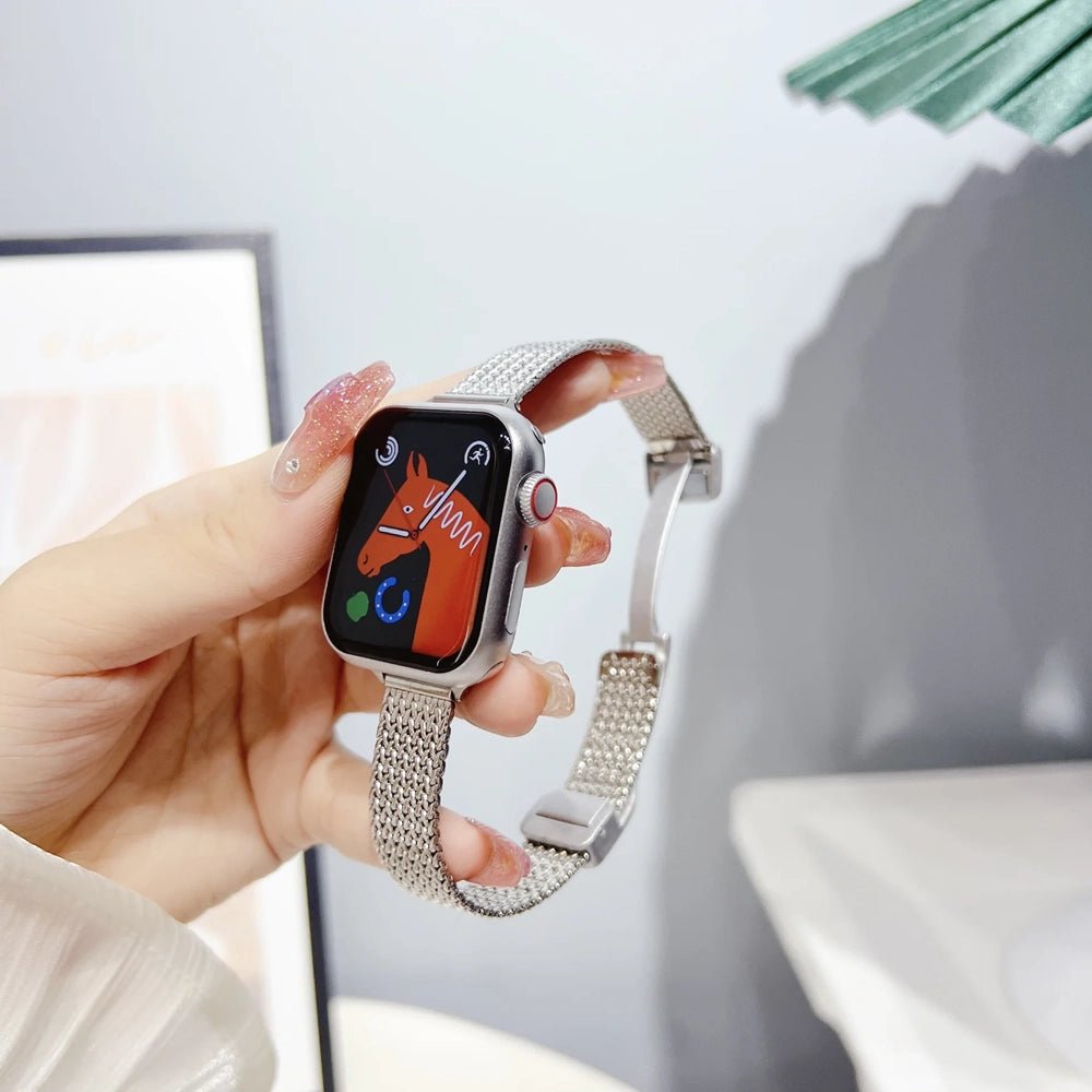 Ultra-tyndt armbånd i rustfrit stål til Apple Watch for elegant brug