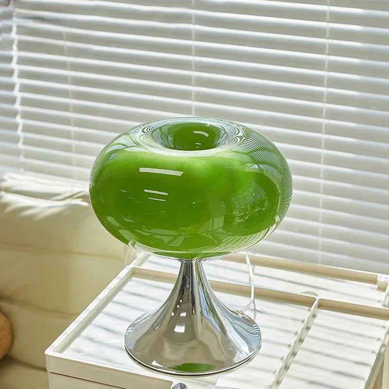 Vintage Bordlampe i Glas og Metal med Tidløs Elegance